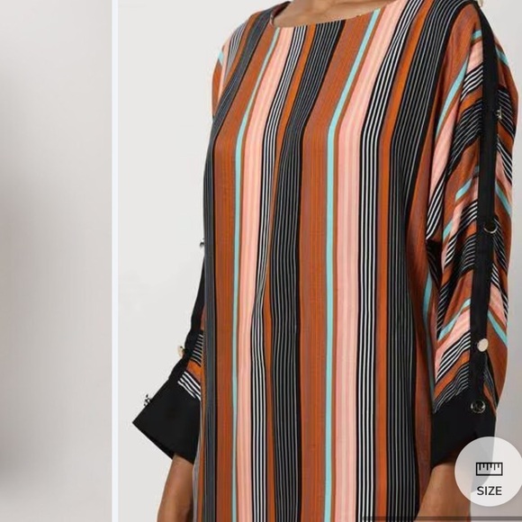 FIG Women’s Mustard Striped A-Line Midi Dress w/ Dolman Sleeves Size Medium - Picture 4 of 11